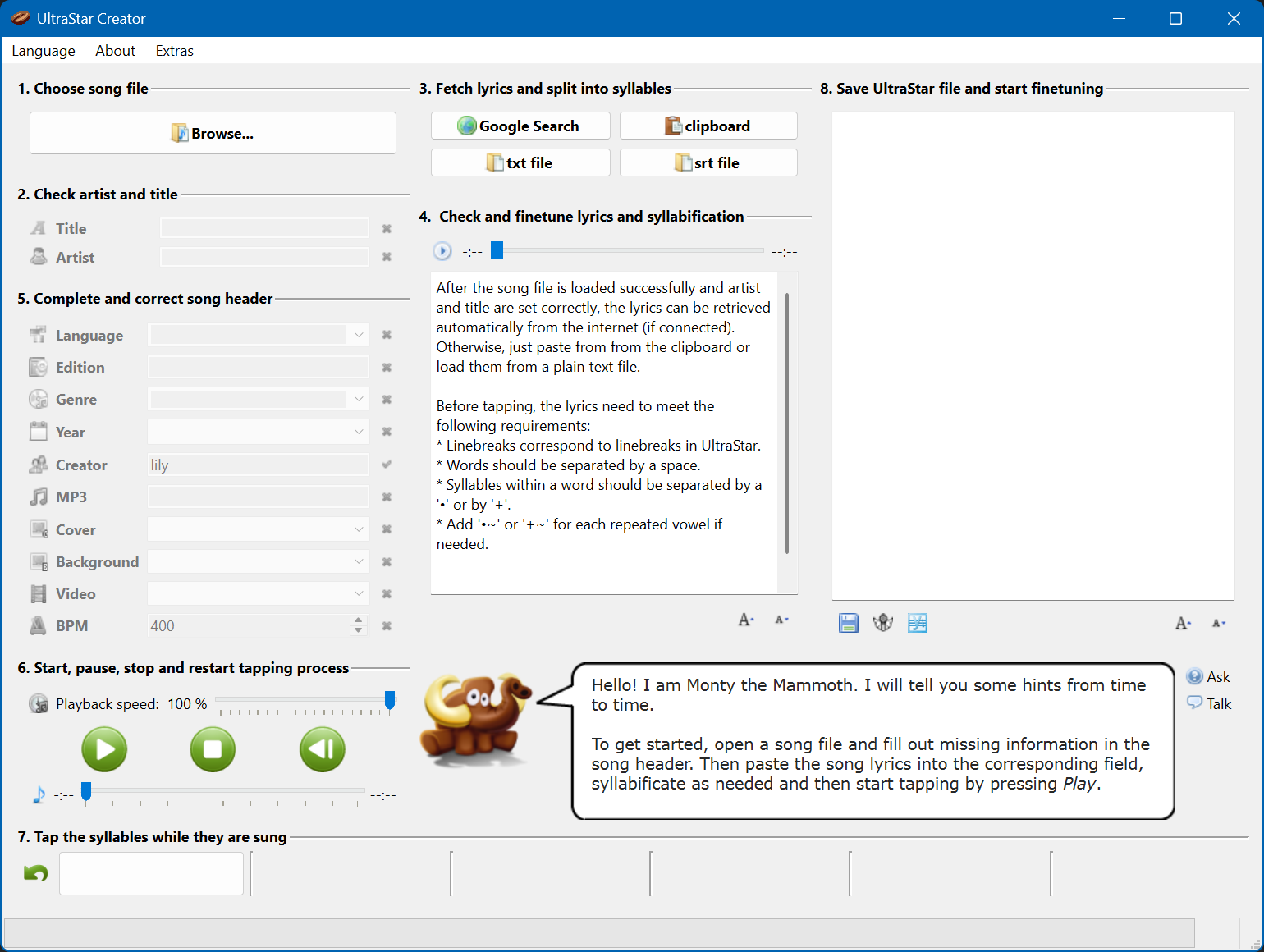 Image: UltraStar-Creator beginning